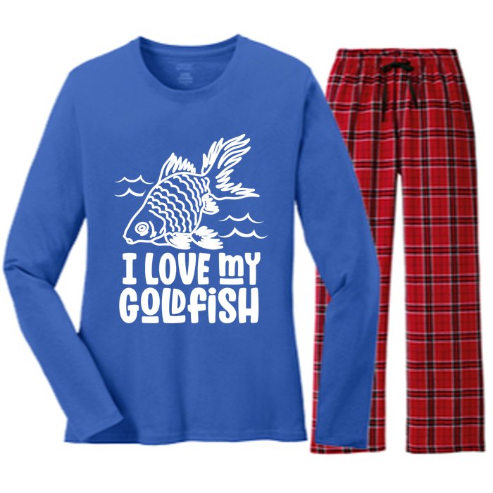 I Love My Goldfish Owner Goldfishs Lover Funny Gift Women's Long Sleeve Flannel Pajama Set 