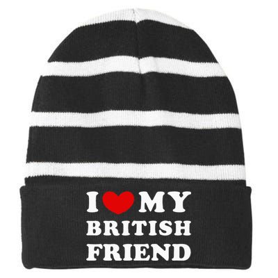 I Love My British Friend Striped Beanie with Solid Band