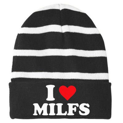 I Love MILFs Striped Beanie with Solid Band