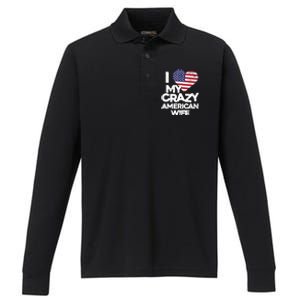 I Love My Crazy American Wife Funny Married Couple Performance Long Sleeve Polo