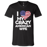 I Love My Crazy American Wife Funny Married Couple V-Neck T-Shirt