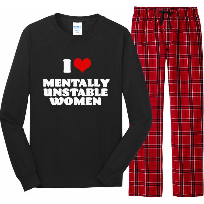 I Love Mentally Unstable  Red Heart Funny Sarcastic Long Sleeve Pajama Set