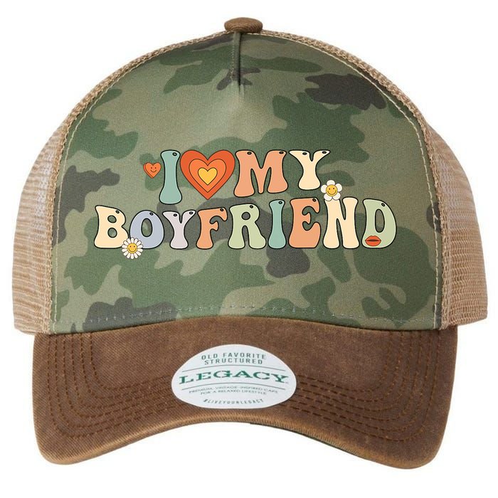 I Love My Boyfriend Groovy Retro I Red Heart My Boyfriend Bf Legacy Tie Dye Trucker Hat