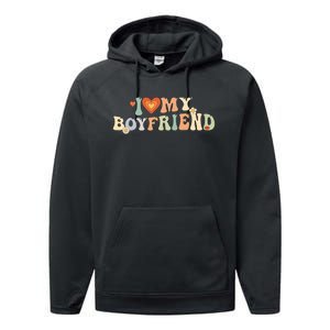 I Love My Boyfriend Groovy Retro I Red Heart My Boyfriend Bf Performance Fleece Hoodie