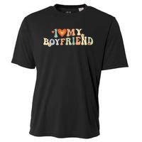 I Love My Boyfriend Groovy Retro I Red Heart My Boyfriend Bf Cooling Performance Crew T-Shirt