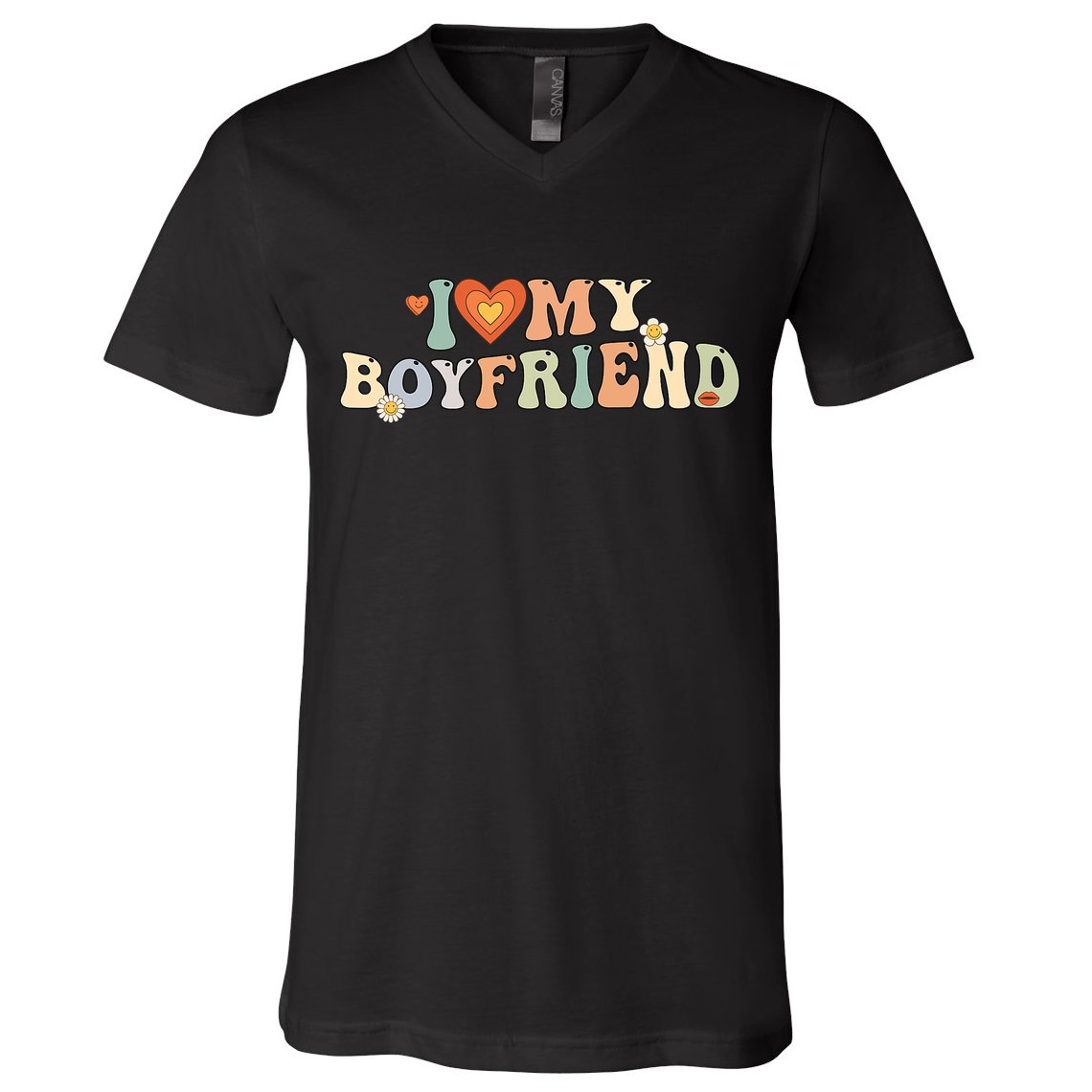 I Love My Boyfriend Groovy Retro I Red Heart My Boyfriend Bf V-Neck T-Shirt