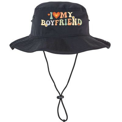 I Love My Boyfriend Groovy Retro I Red Heart My Boyfriend Bf Bucket Hat