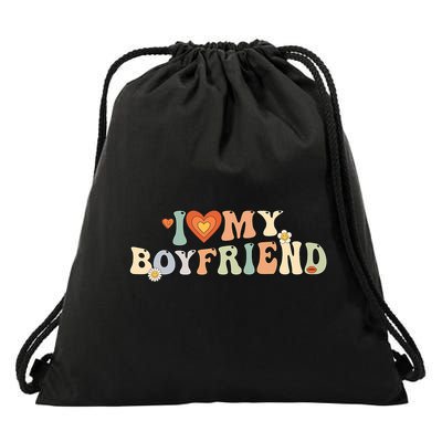 I Love My Boyfriend Groovy Retro I Red Heart My Boyfriend Bf Drawstring Bag