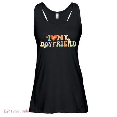 I Love My Boyfriend Groovy Retro I Red Heart My Boyfriend Bf Ladies Essential Flowy Tank