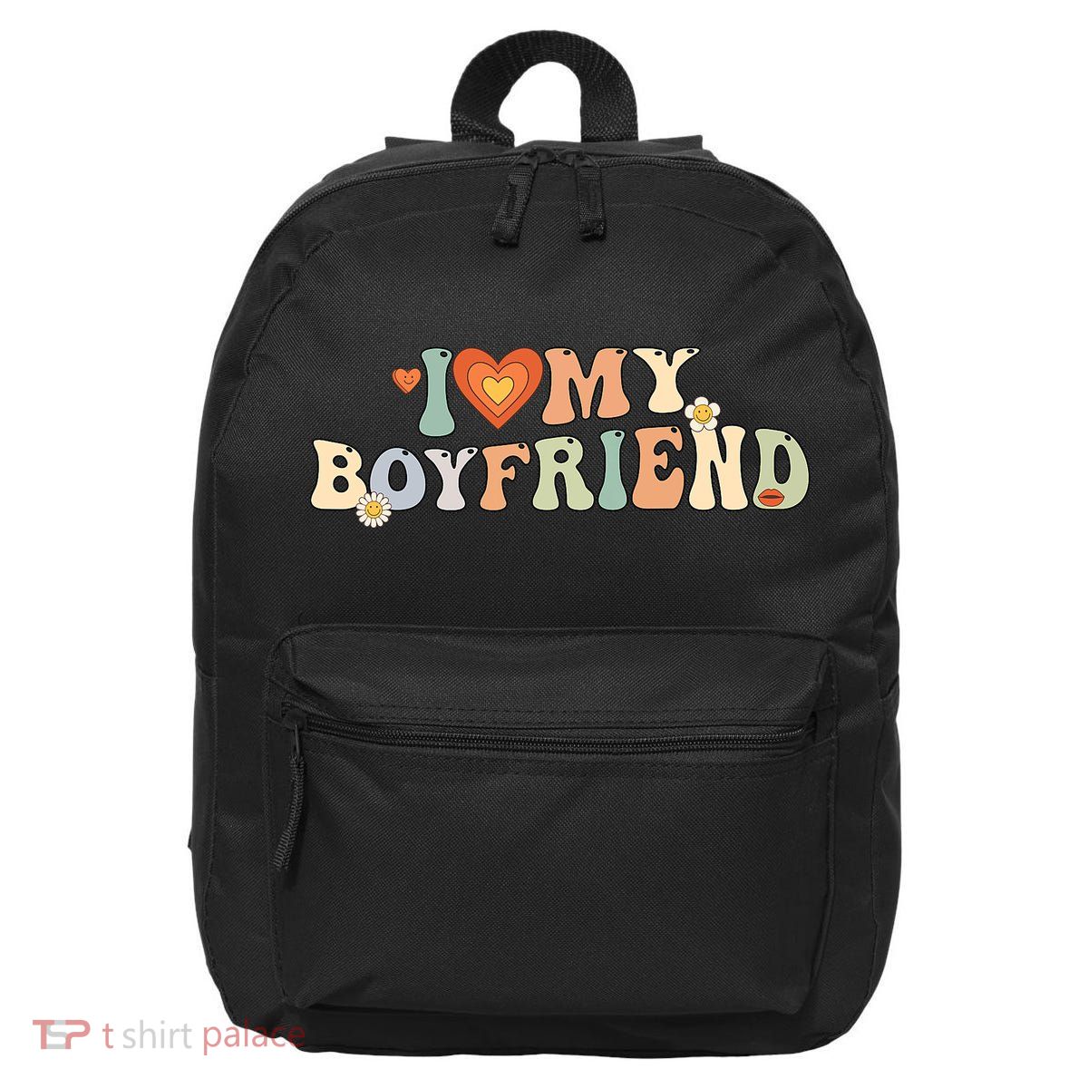 I Love My Boyfriend Groovy Retro I Red Heart My Boyfriend Bf 16 in Basic Backpack
