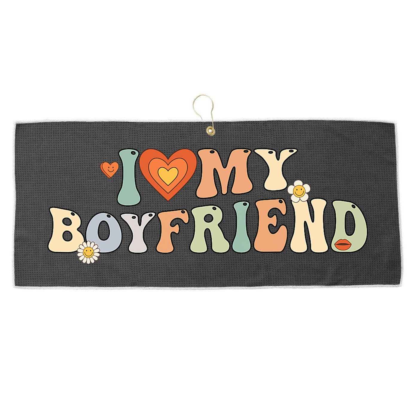 I Love My Boyfriend Groovy Retro I Red Heart My Boyfriend Bf Large Microfiber Waffle Golf Towel