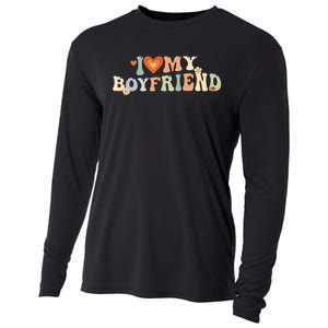 I Love My Boyfriend Groovy Retro I Red Heart My Boyfriend Bf Cooling Performance Long Sleeve Crew