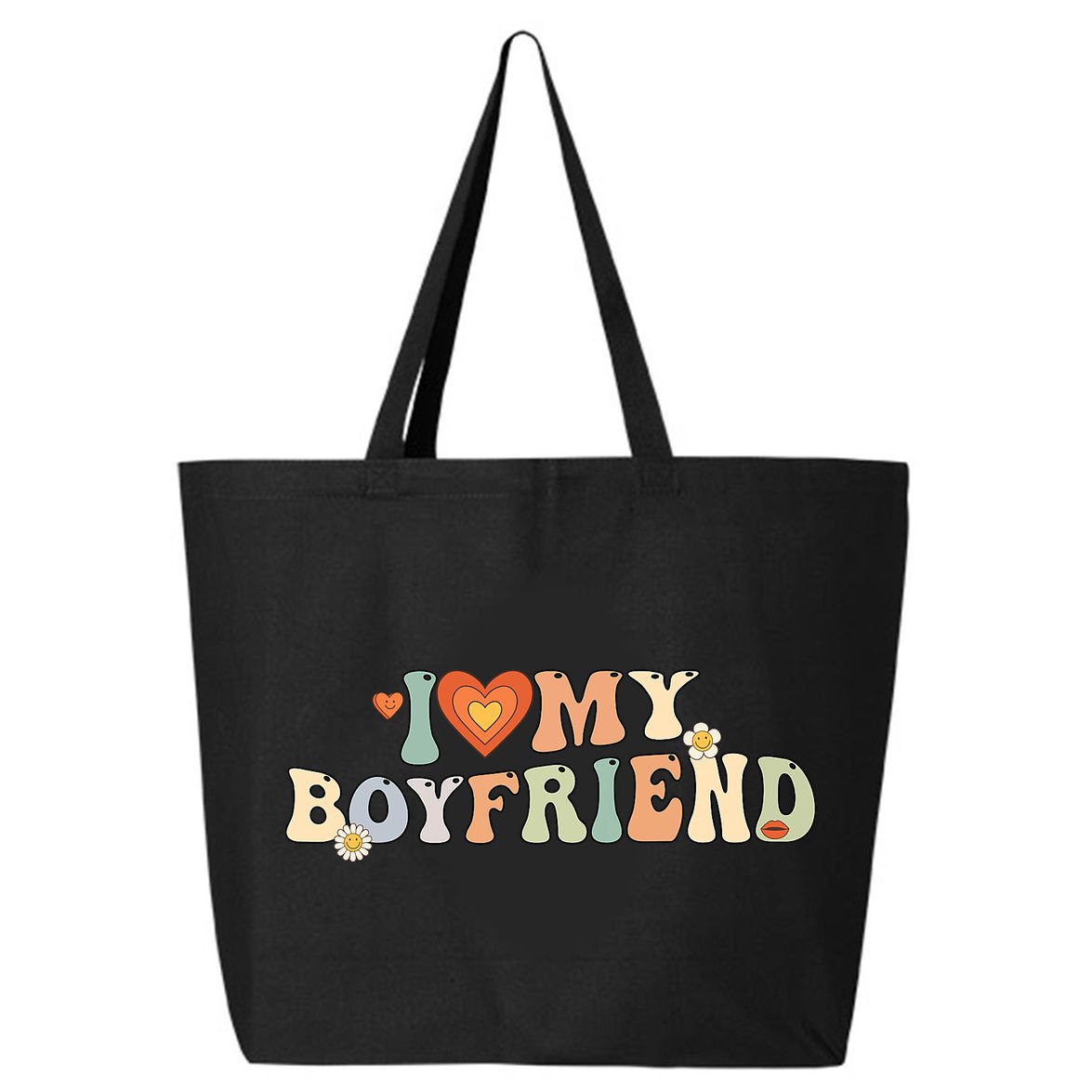 I Love My Boyfriend Groovy Retro I Red Heart My Boyfriend Bf 25L Jumbo Tote