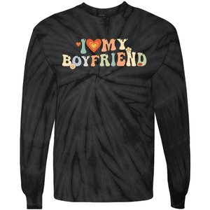 I Love My Boyfriend Groovy Retro I Red Heart My Boyfriend Bf Tie-Dye Long Sleeve Shirt