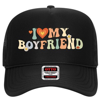 I Love My Boyfriend Groovy Retro I Red Heart My Boyfriend Bf Trucker Hat