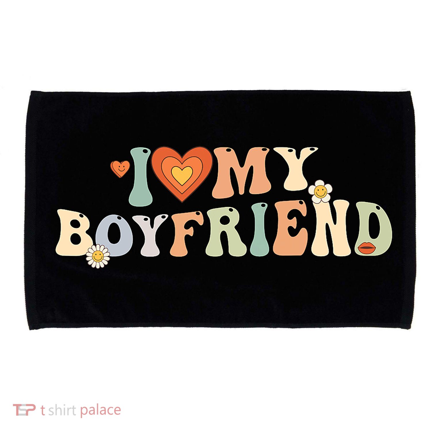 I Love My Boyfriend Groovy Retro I Red Heart My Boyfriend Bf Microfiber Hand Towel
