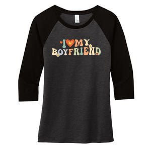 I Love My Boyfriend Groovy Retro I Red Heart My Boyfriend Bf Women's Tri-Blend 3/4-Sleeve Raglan Shirt