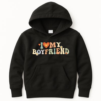 I Love My Boyfriend Groovy Retro I Red Heart My Boyfriend Bf Kids Hoodie