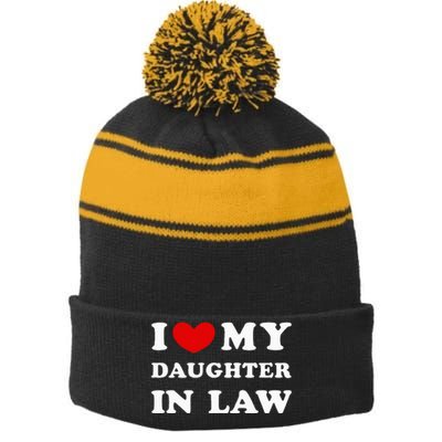 I Love My Daughter In Law Stripe Pom Pom Beanie