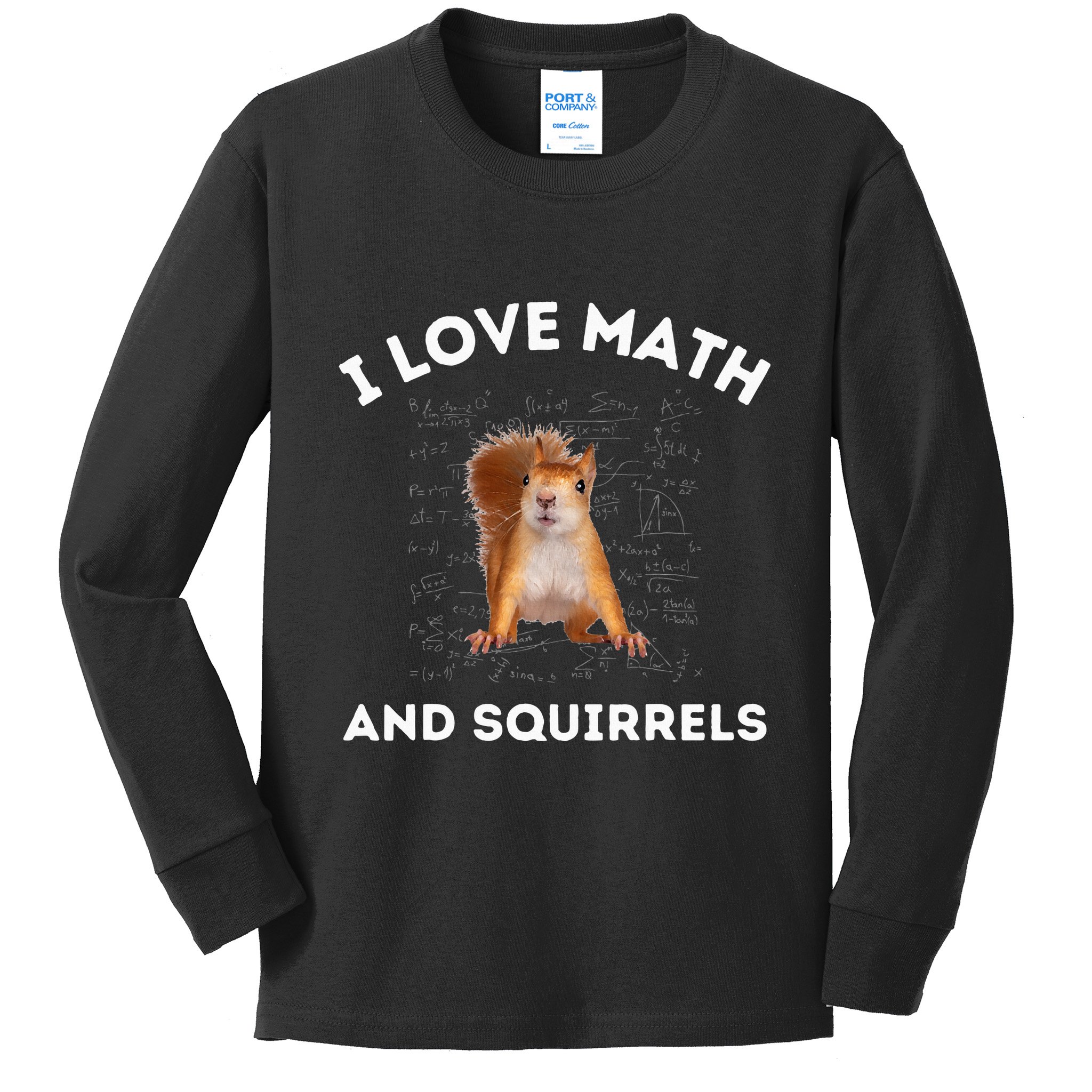 I Love Math And Squirrels Squirrel Lover Algebra Teacher Kids Long Sleeve Shirt