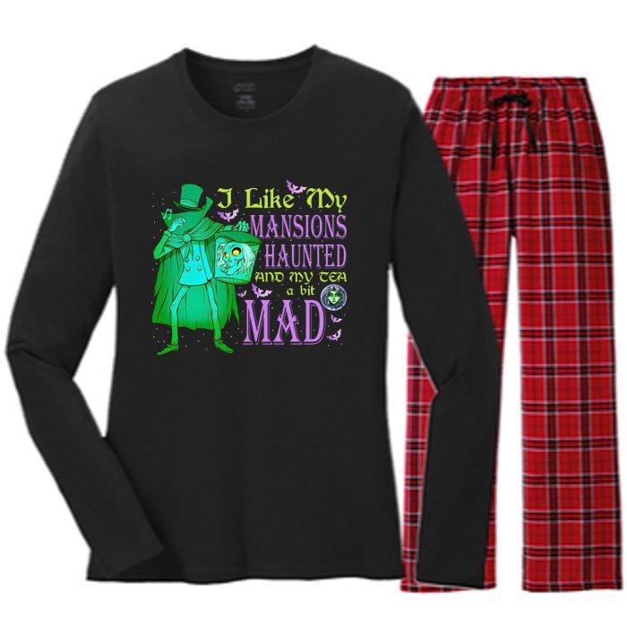 I Like My Mansions Haunted My Tea A Bit Mad Ghosts Madame Women's Long Sleeve Flannel Pajama Set 