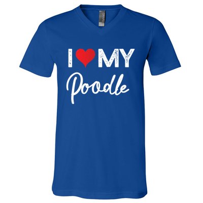 I Love My Poodle Red Heart Gift Beloved Valentines Day Great Gift V-Neck T-Shirt