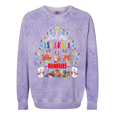 I Love My 1st Grade Reindeers Christmas Light Tree Teacher Funny Gift Colorblast Crewneck Sweatshirt