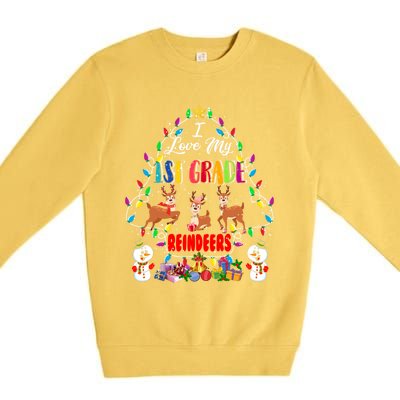 I Love My 1st Grade Reindeers Christmas Light Tree Teacher Funny Gift Premium Crewneck Sweatshirt