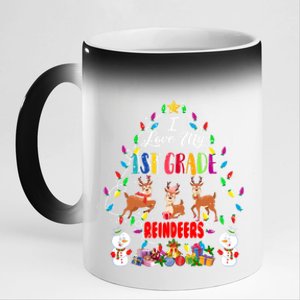 I Love My 1st Grade Reindeers Christmas Light Tree Teacher Funny Gift 11oz Black Color Changing Mug