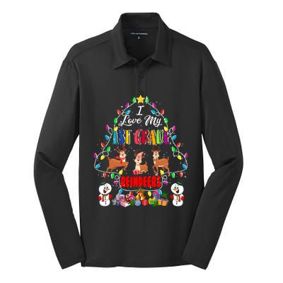 I Love My 1st Grade Reindeers Christmas Light Tree Teacher Funny Gift Silk Touch Performance Long Sleeve Polo