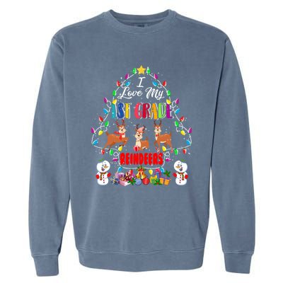 I Love My 1st Grade Reindeers Christmas Light Tree Teacher Funny Gift Garment-Dyed Sweatshirt