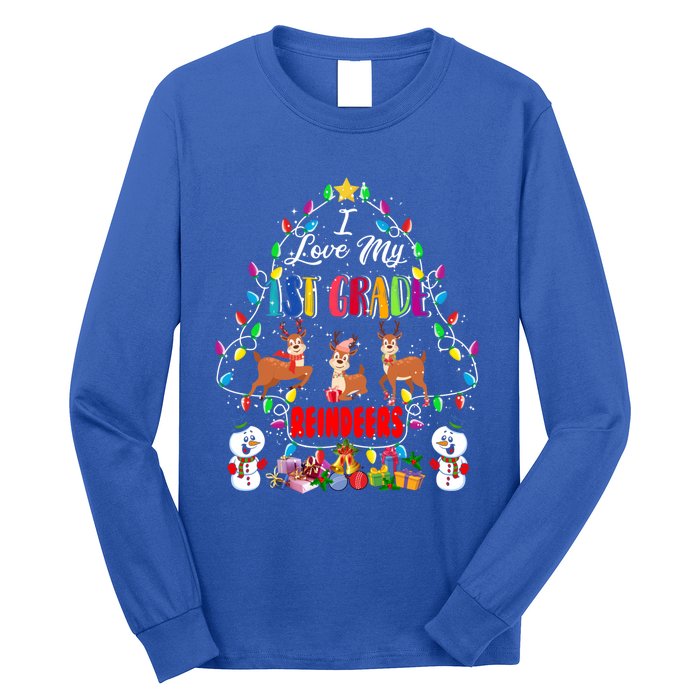 I Love My 1st Grade Reindeers Christmas Light Tree Teacher Funny Gift Long Sleeve Shirt