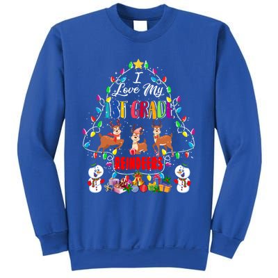 I Love My 1st Grade Reindeers Christmas Light Tree Teacher Funny Gift Sweatshirt