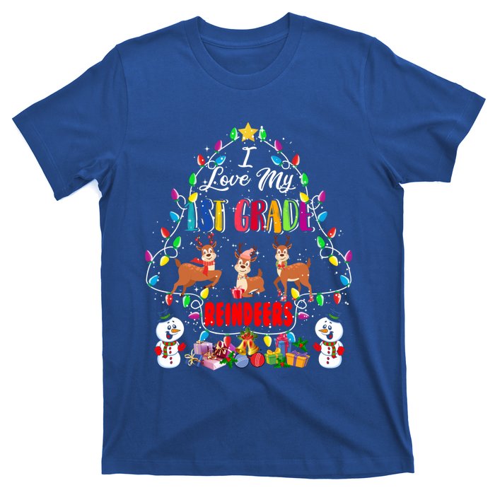 I Love My 1st Grade Reindeers Christmas Light Tree Teacher Funny Gift T-Shirt