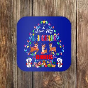 I Love My 1st Grade Reindeers Christmas Light Tree Teacher Funny Gift Coaster