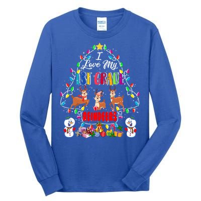 I Love My 1st Grade Reindeers Christmas Light Tree Teacher Funny Gift Tall Long Sleeve T-Shirt