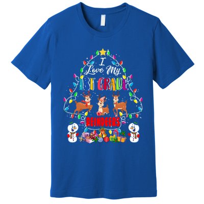 I Love My 1st Grade Reindeers Christmas Light Tree Teacher Funny Gift Premium T-Shirt