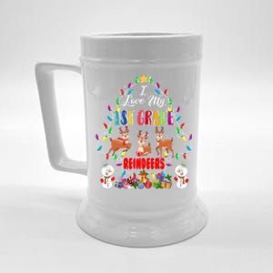 I Love My 1st Grade Reindeers Christmas Light Tree Teacher Funny Gift Beer Stein