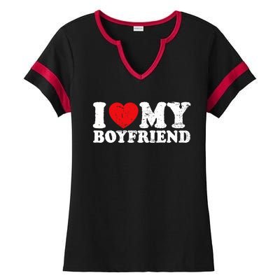 I Love My Boyfriend I Heart My Boyfriend Bf Ladies Halftime Notch Neck Tee