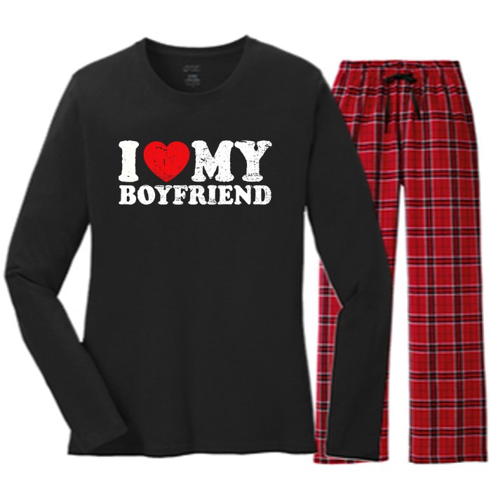 I Love My Boyfriend I Heart My Boyfriend Bf Women's Long Sleeve Flannel Pajama Set 