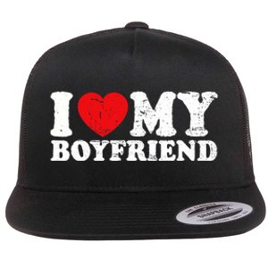 I Love My Boyfriend I Heart My Boyfriend Bf Flat Bill Trucker Hat