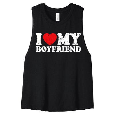 I Love My Boyfriend I Heart My Boyfriend Bf Women's Racerback Cropped Tank