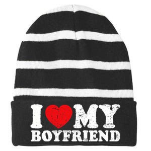 I Love My Boyfriend I Heart My Boyfriend Bf Striped Beanie with Solid Band