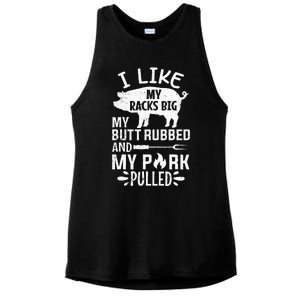 I Like My Racks Big My Butt Rubbed and Pork Pulled BBQ Chef Ladies PosiCharge Tri-Blend Wicking Tank