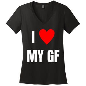 I Love My GF Girlfriend Heart Women's V-Neck T-Shirt