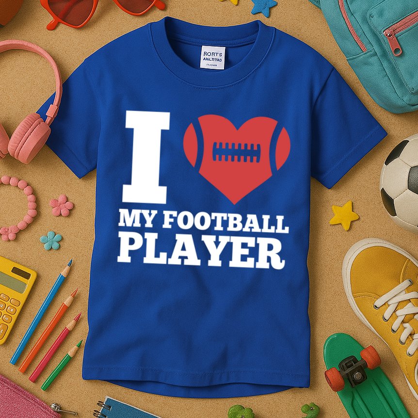 I Love My Football Player For Football Dad Or Mom Gift Kids T-Shirt