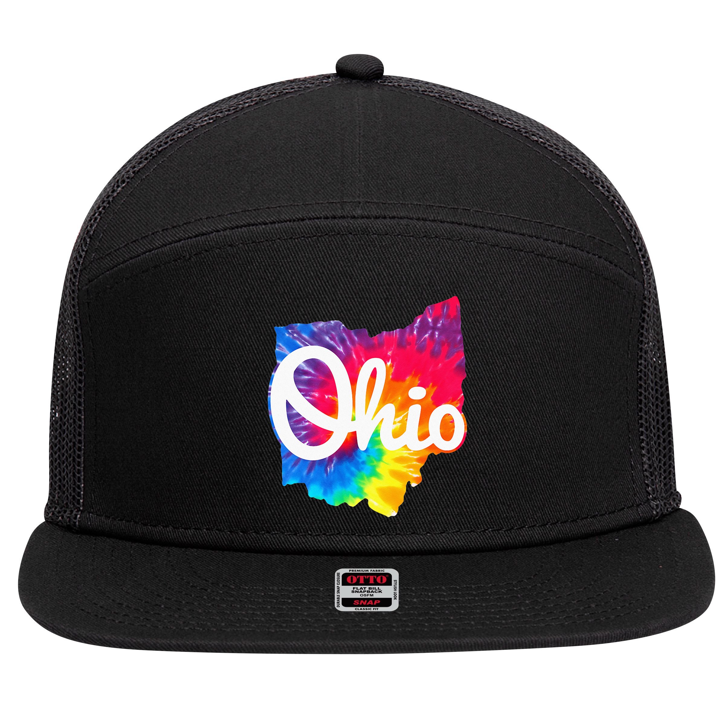 I Love My Ohio Home Script Ohio 7 Panel Mesh Trucker Snapback Hat