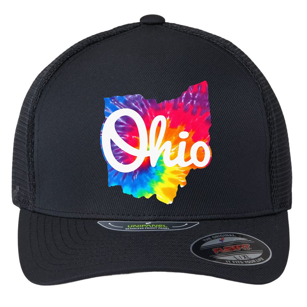 I Love My Ohio Home Script Ohio Flexfit Unipanel Trucker Cap