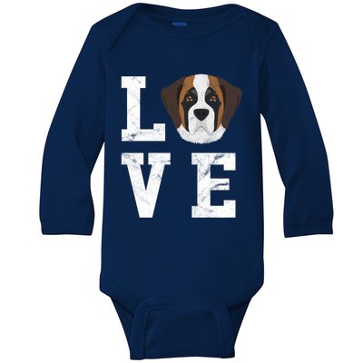 I Love My Dog Gift Saint Bernard Dog Lover Cute Gift Baby Long Sleeve Bodysuit