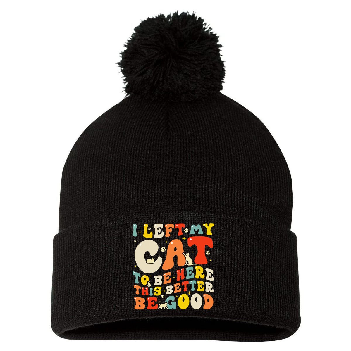 I Left My Cat To Be Here This Better Be Good Women Pom Pom 12in Knit Beanie